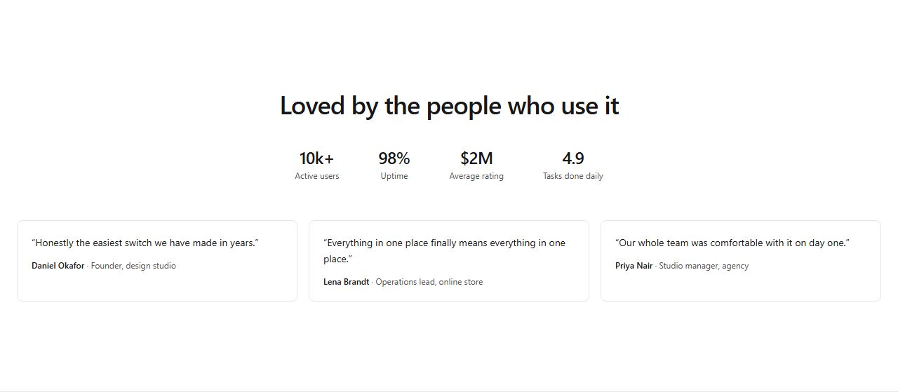 Quotes with stats sidebar, testimonials section template