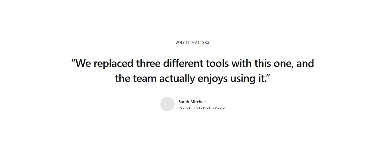 Centered single quote, testimonials section template