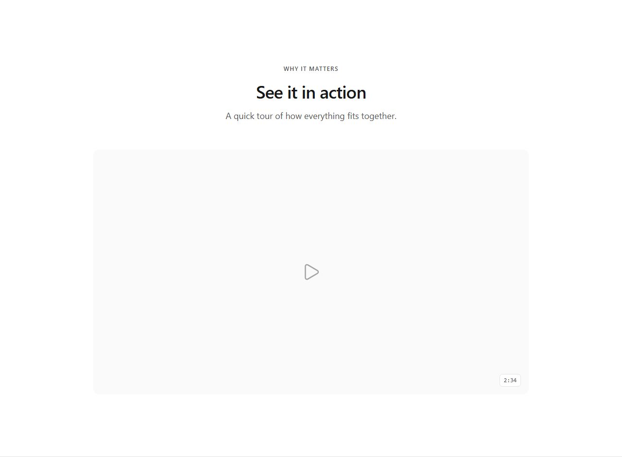 Centered video player, video section template