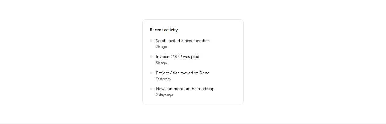 Activity feed widget, production-ready section template