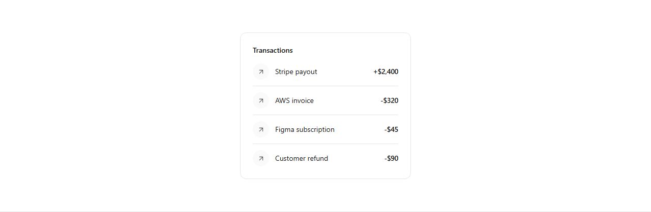 Transactions widget, production-ready section template